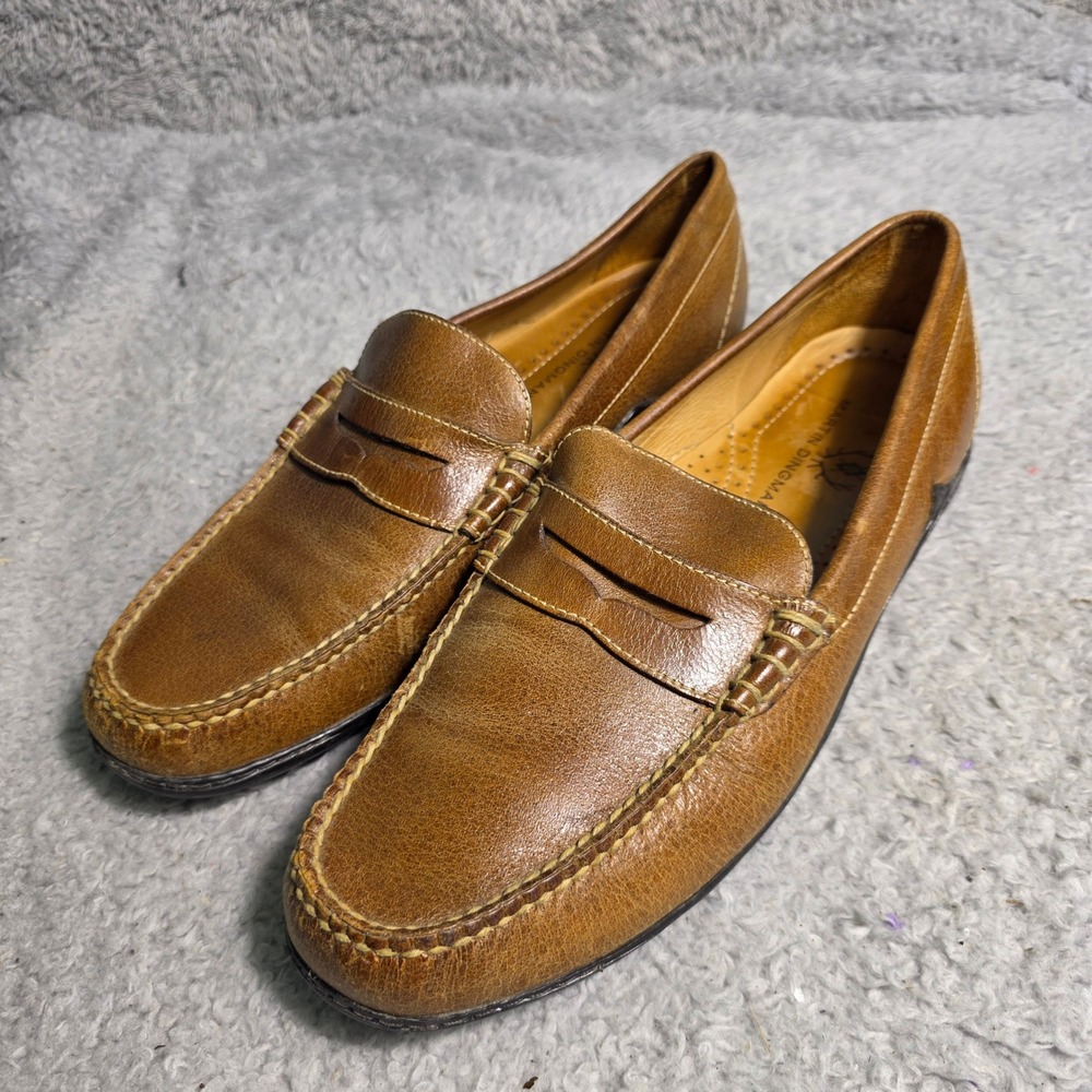 Martin Dingman Bill Penny Loafers Brown Leather Vibram Sole Mens 12M Good
